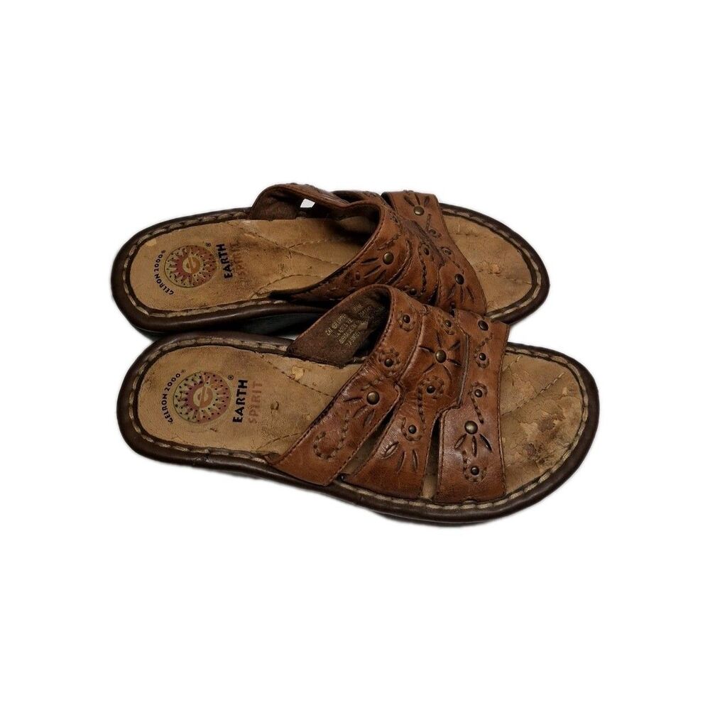 Earth Spirit Brown Leather Mohican Sandals,  Boho Hippy Chic Soft, Sz 6.5